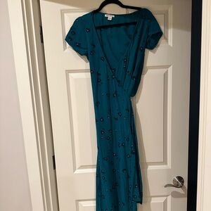 Billabong Wrap Dress Teal Green with Black Flowers